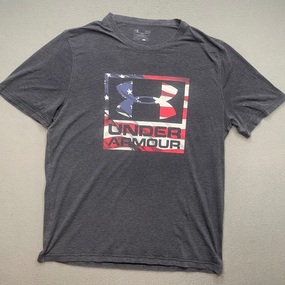 Under Armour Men T Shirt Gray Cotton Blend S Patriotic American Flag Graphic